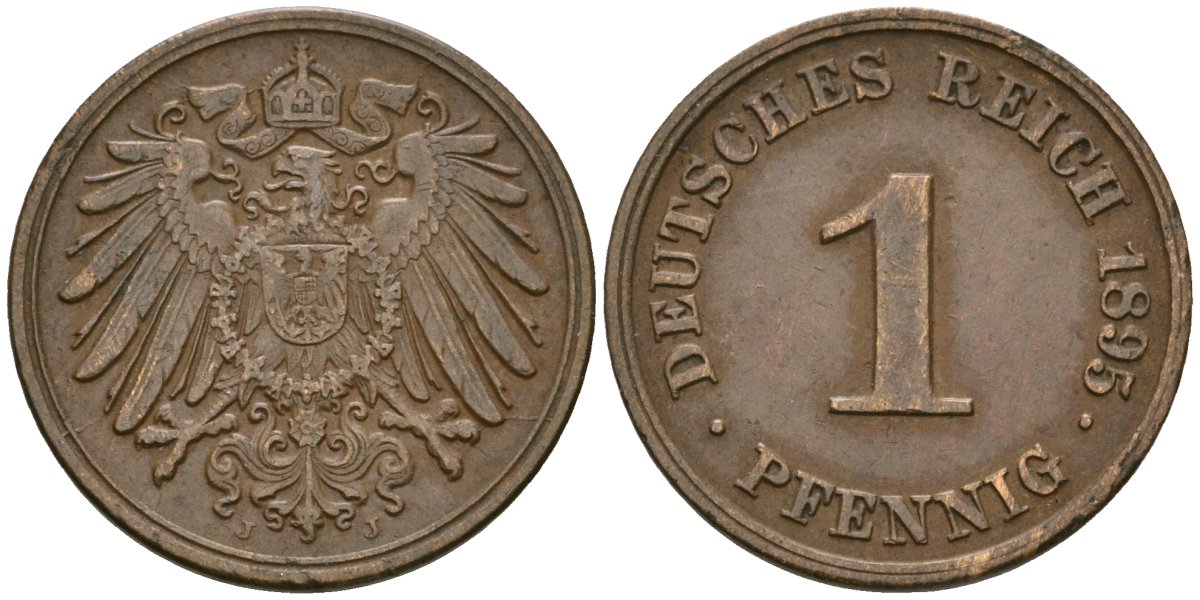 Германия 1 пфенниг 1895 J, Вильгельм II (1888-1918) KM 10, J. 10 медь 4608-622