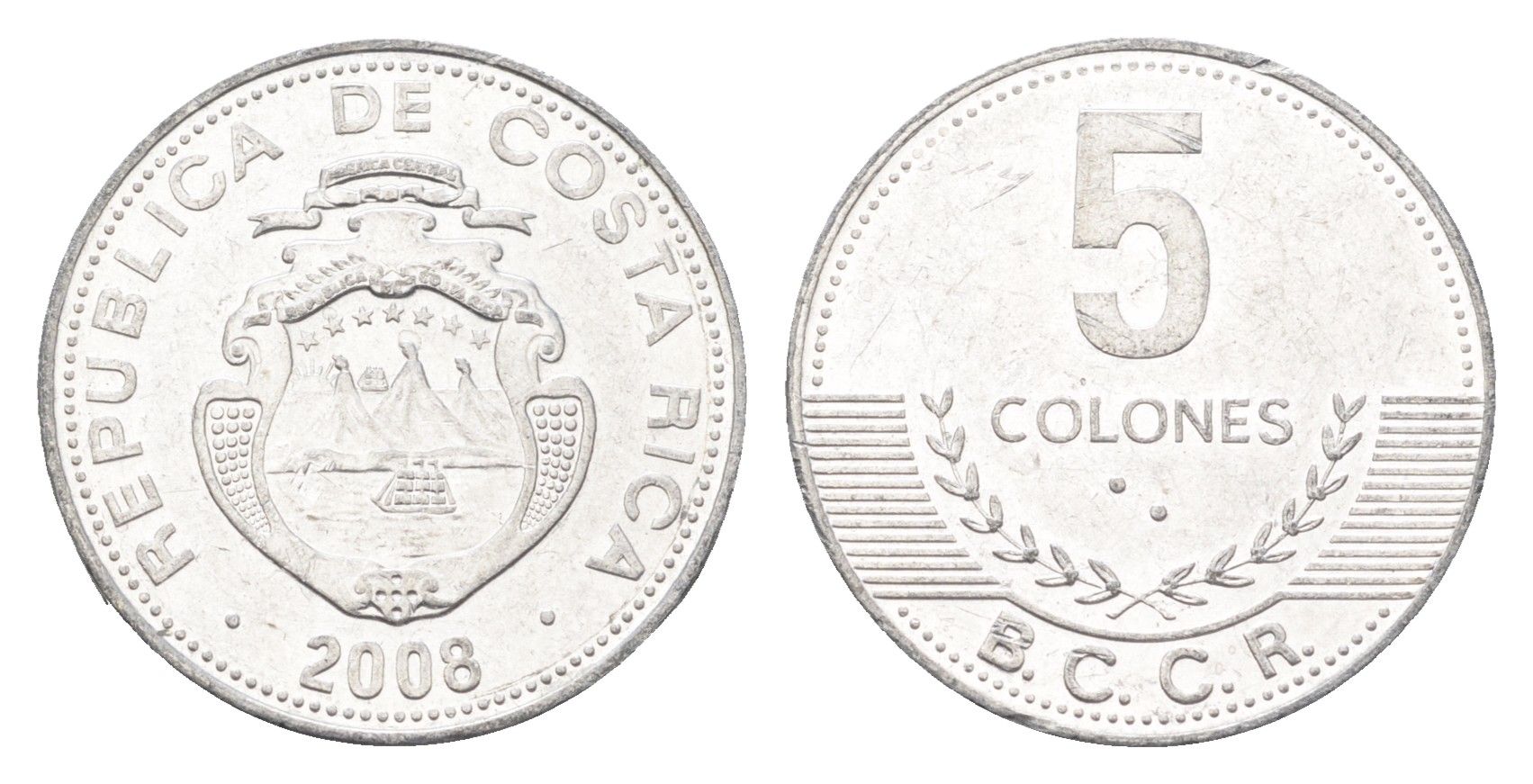 Коста-Рика 5 колонов 2008 KM 227b алюминий aUNC 4664-749
