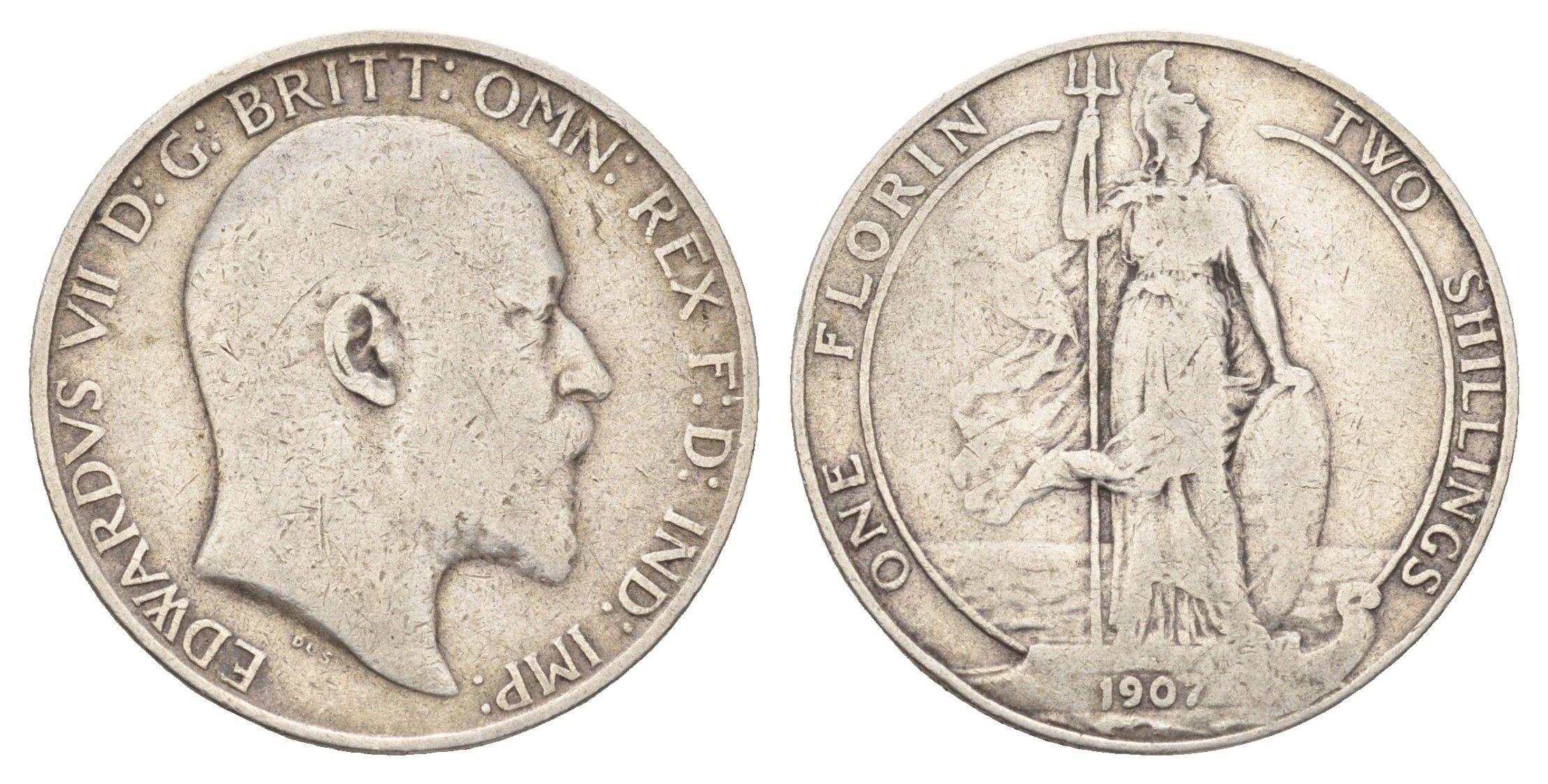 Великобритания 2 шиллинга (флорин) 1907 Эдуард VII (1901-1910) KM 801, Spink 3981 серебро 413-2144