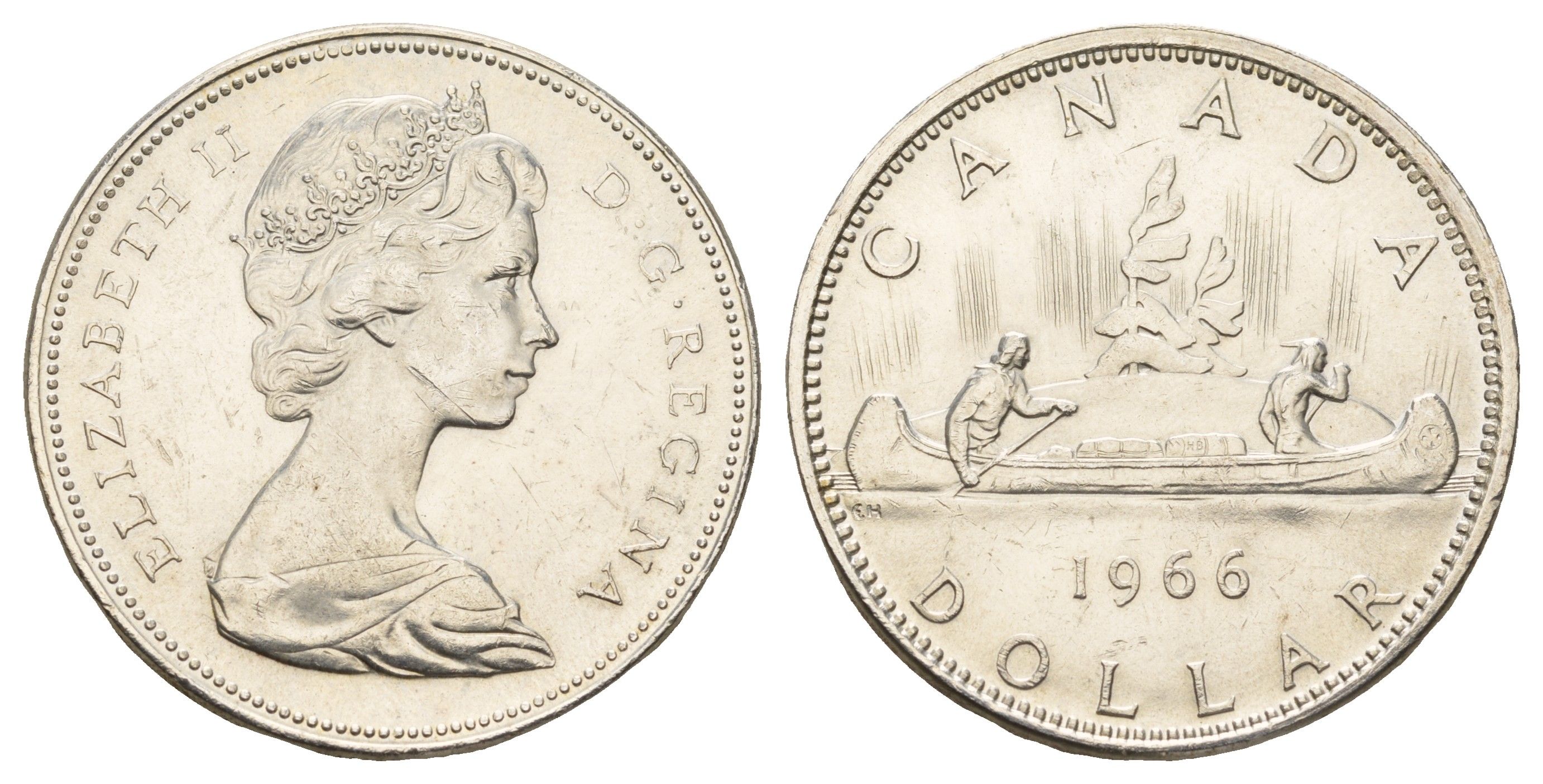 Канада 1 доллар 1966 Елизавета II (1952-2022), каноэ KM 64.1 серебро aUNC 603-1414