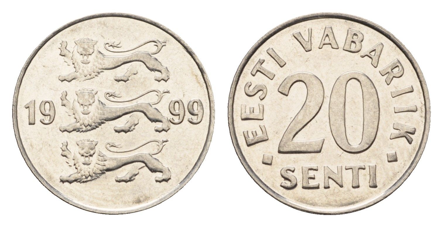 Эстония 20 сентов 1999 KM 23a сталь плакированная никелем UNC 4689-723