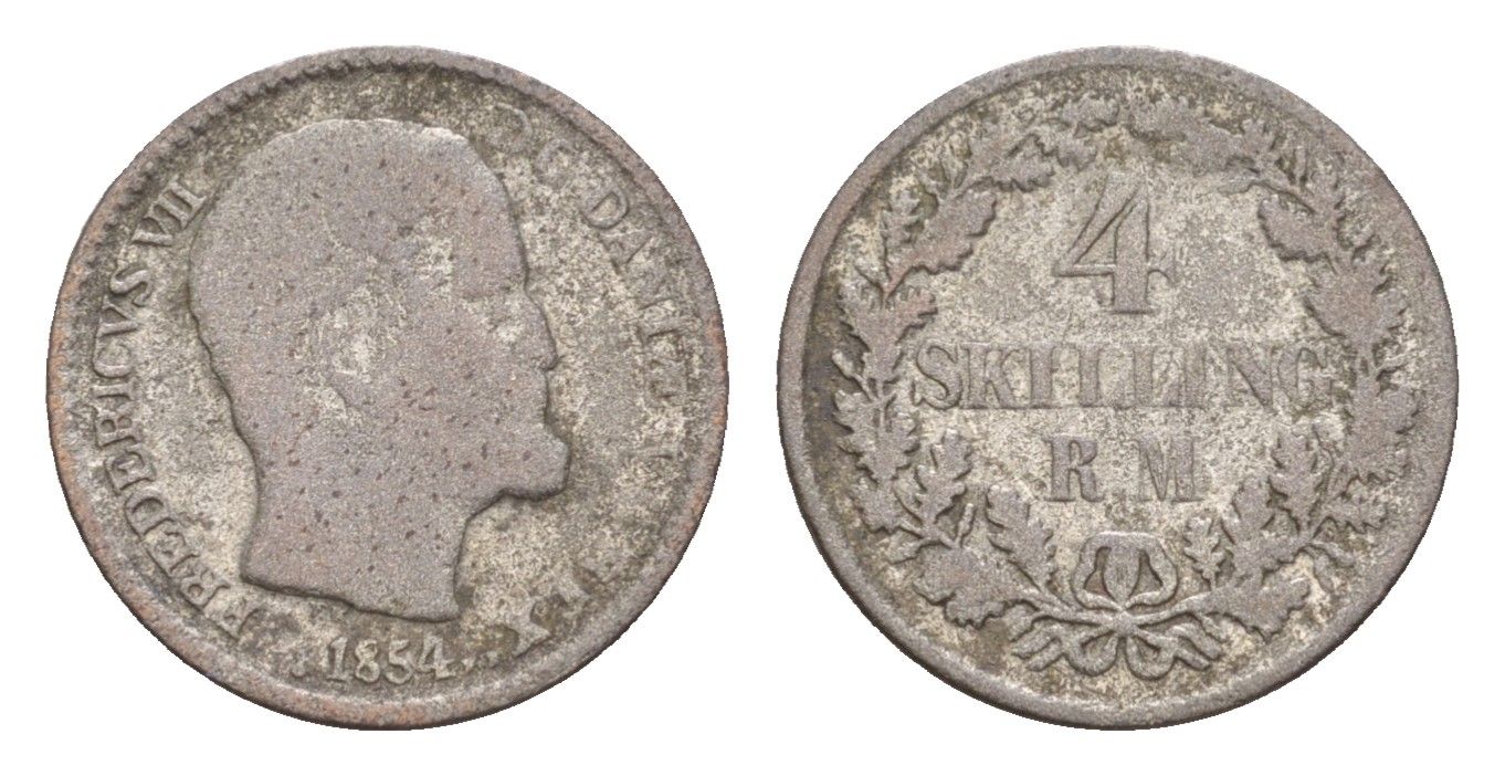Дания 4 скиллинг-ригсмёнта 1854 Фредерик VII (1848-1863) KM 758 серебро 4655-525