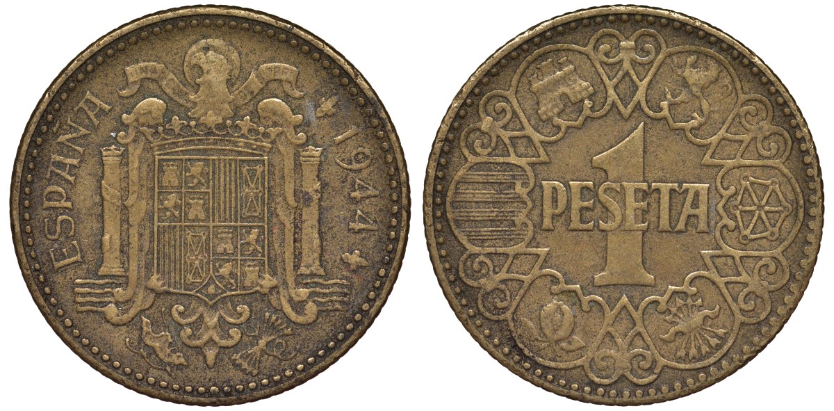 Испания 1 песета 1944 KM 767 алюминиевая бронза 4163-124