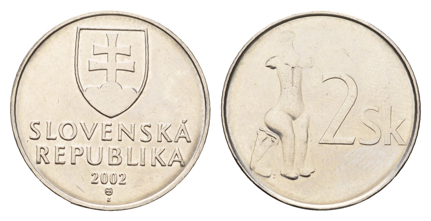 Словакия 2 кроны 2002 KM 13 сталь плакированная никелем UNC 31-1013