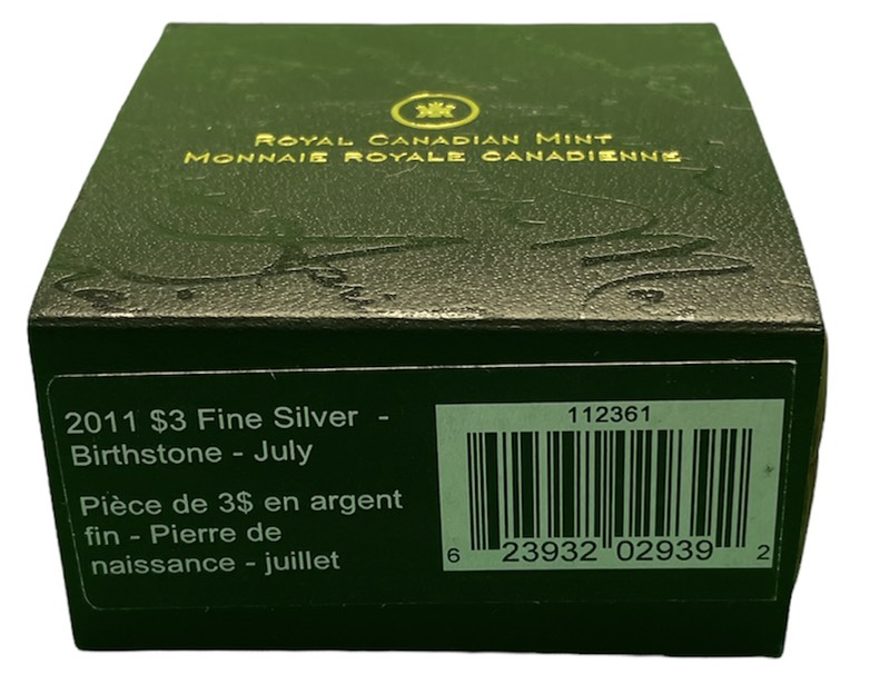 Канада 3 доллара 2011 на день рождения, июль, камень месяца рубин KM NEW серебро PROOF 4-3-4-31