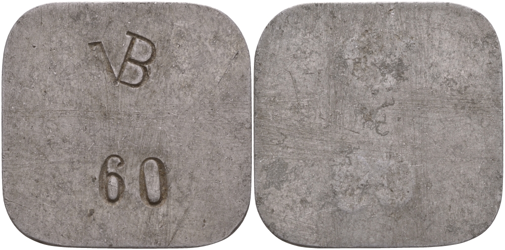 НИДЕРЛАНДЫ ЖЕТОН ND НА АВЕРСЕ НАДЧЕКАН VB 60, РАЗМЕР 34 Х 34 ММ. алюминий 97-714