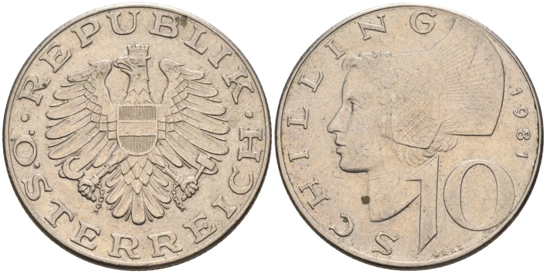АВСТРИЯ 10 ШИЛЛИНГОВ 1981 КМ 2918 медно-никель 4572-643