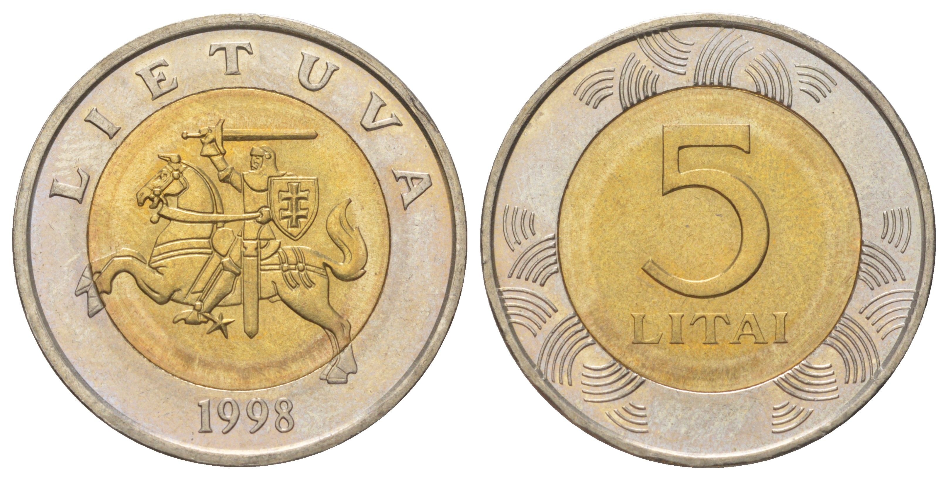 Литва 5 лит 1998 KM 113 биметалл UNC 4624-726