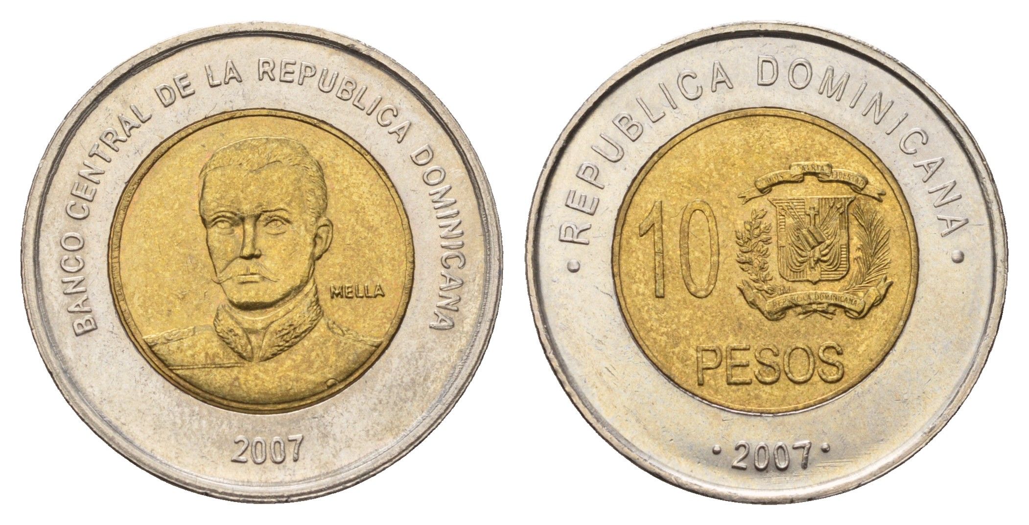 Доминиканская Республика (Доминикана) 10 песо 2007 KM 106 биметалл UNC 4693-113