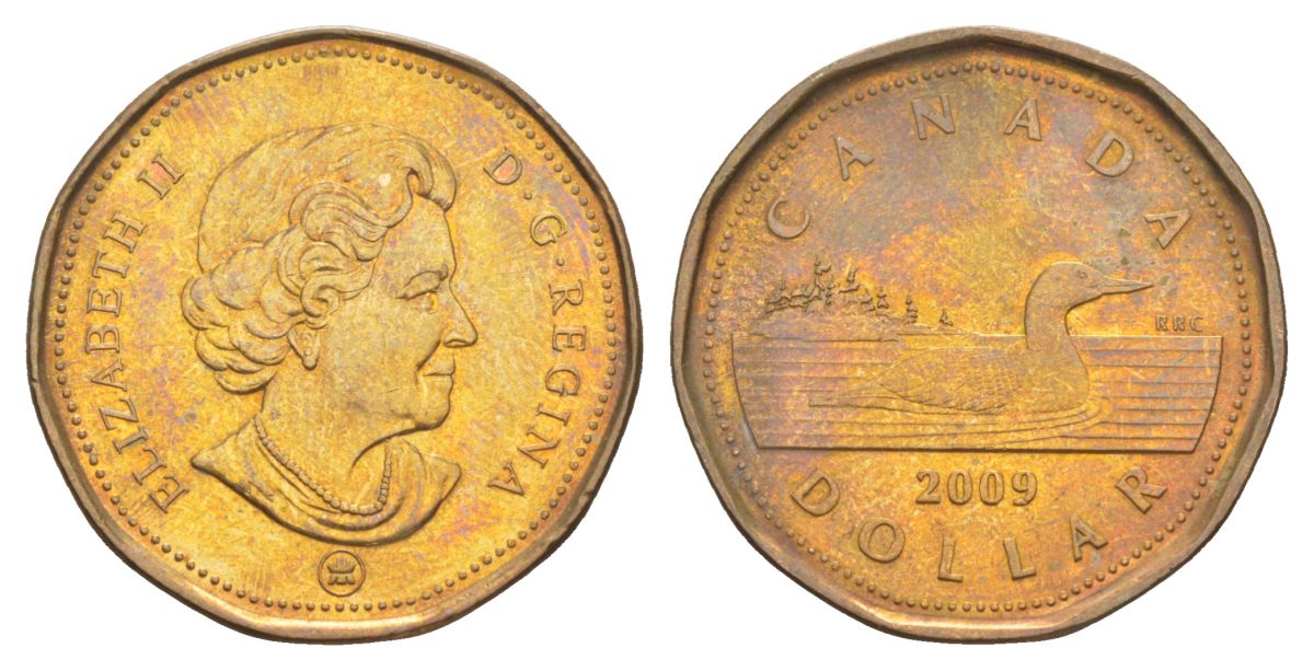 Канада 1 доллар 2009 Елизавета II (1952-2022), утка KM 495 никель плакированный позолоченной бронзой UNC 4631-822