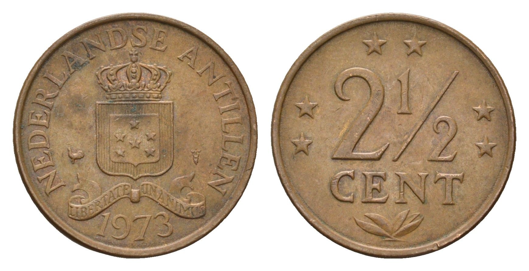 Нидерландские Антильские острова (Нидерландские Антилы) 2 1/2 цента 1973 Юлиана (1948-1980) KM 9 бронза 4671-1141