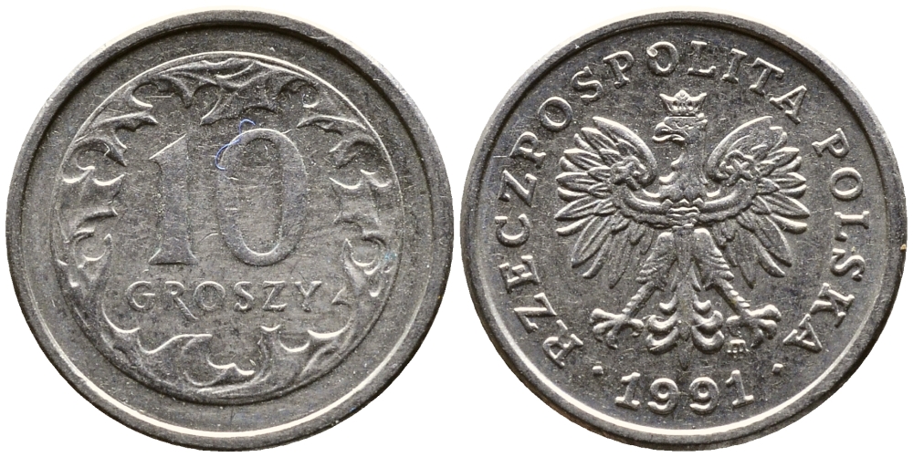 ПОЛЬША 10 ГРОШЕЙ 1991 MW KM 279 медно-никель 4387-646