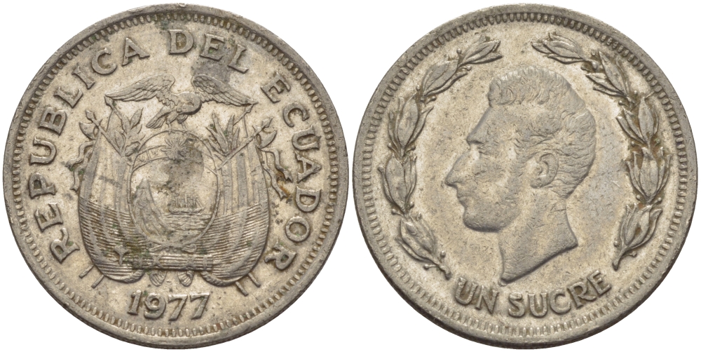 ЭКВАДОР 1 СУКРЕ 1977 АНТОНИО ХОСЕ де СУКРЕ KM 78b сталь плакированная никелем 31-352