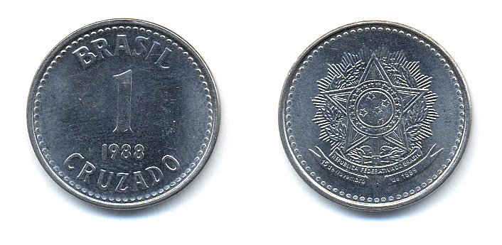 Бразилия 1 крузадо 1988 KM 605 нержавеющая сталь aUNC 76-736