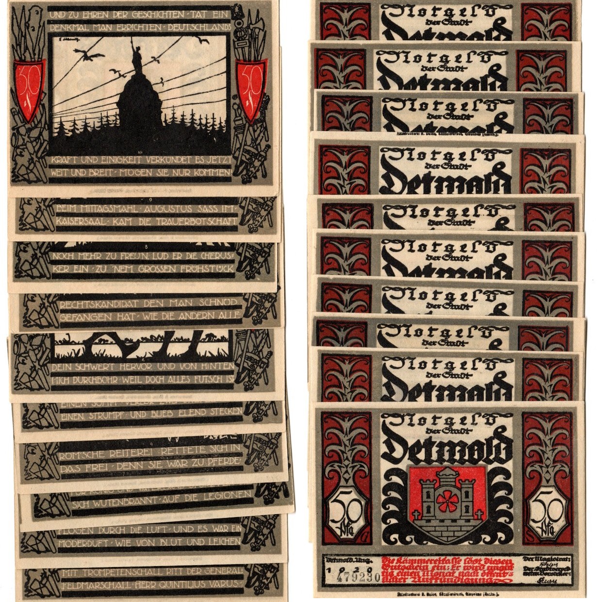 Детмольд полный набор из 10 нотгельдов 1920  DeNG 1/2 0268.8 7555-39-1-2