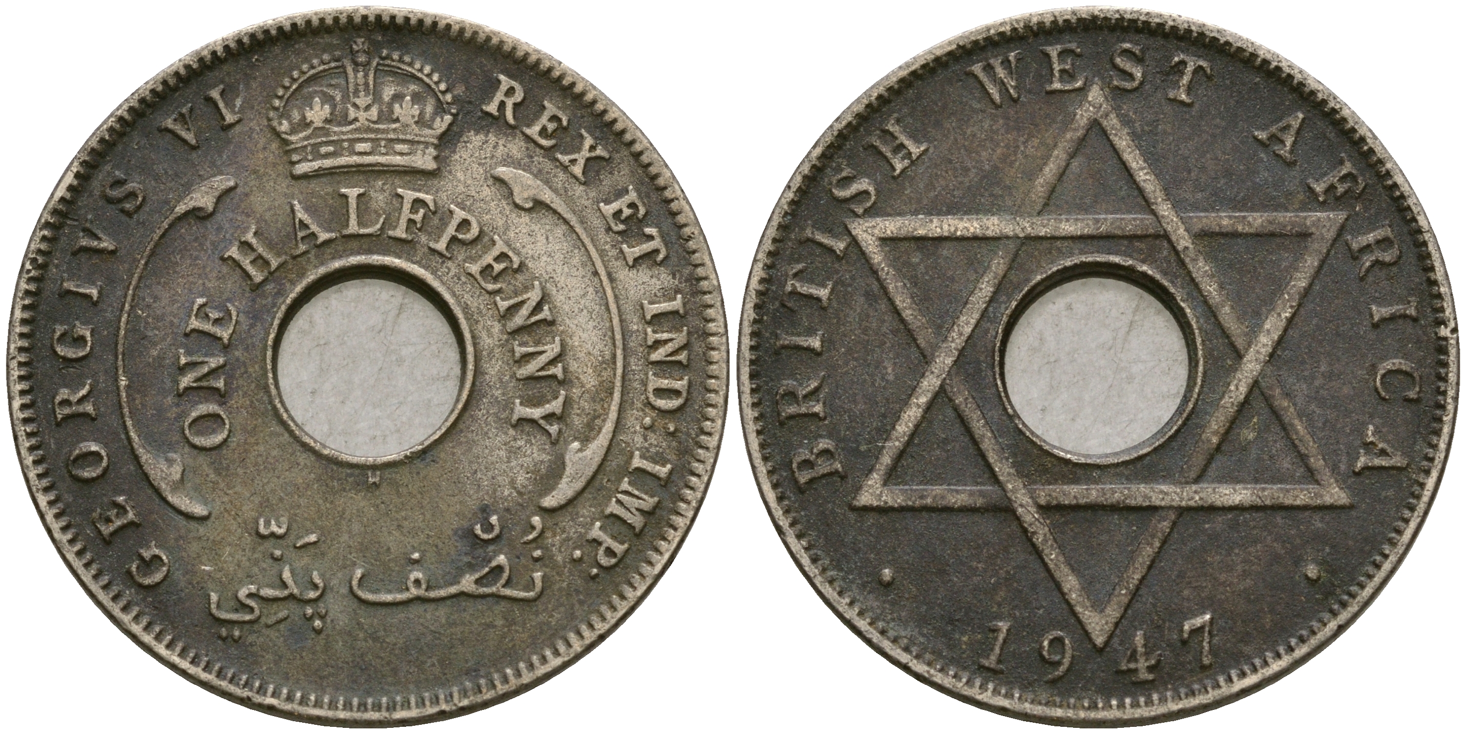 Британская Западная Африка 1/2 пенни 1947 H, Георг VI KM 18 медно-никель 25-1051