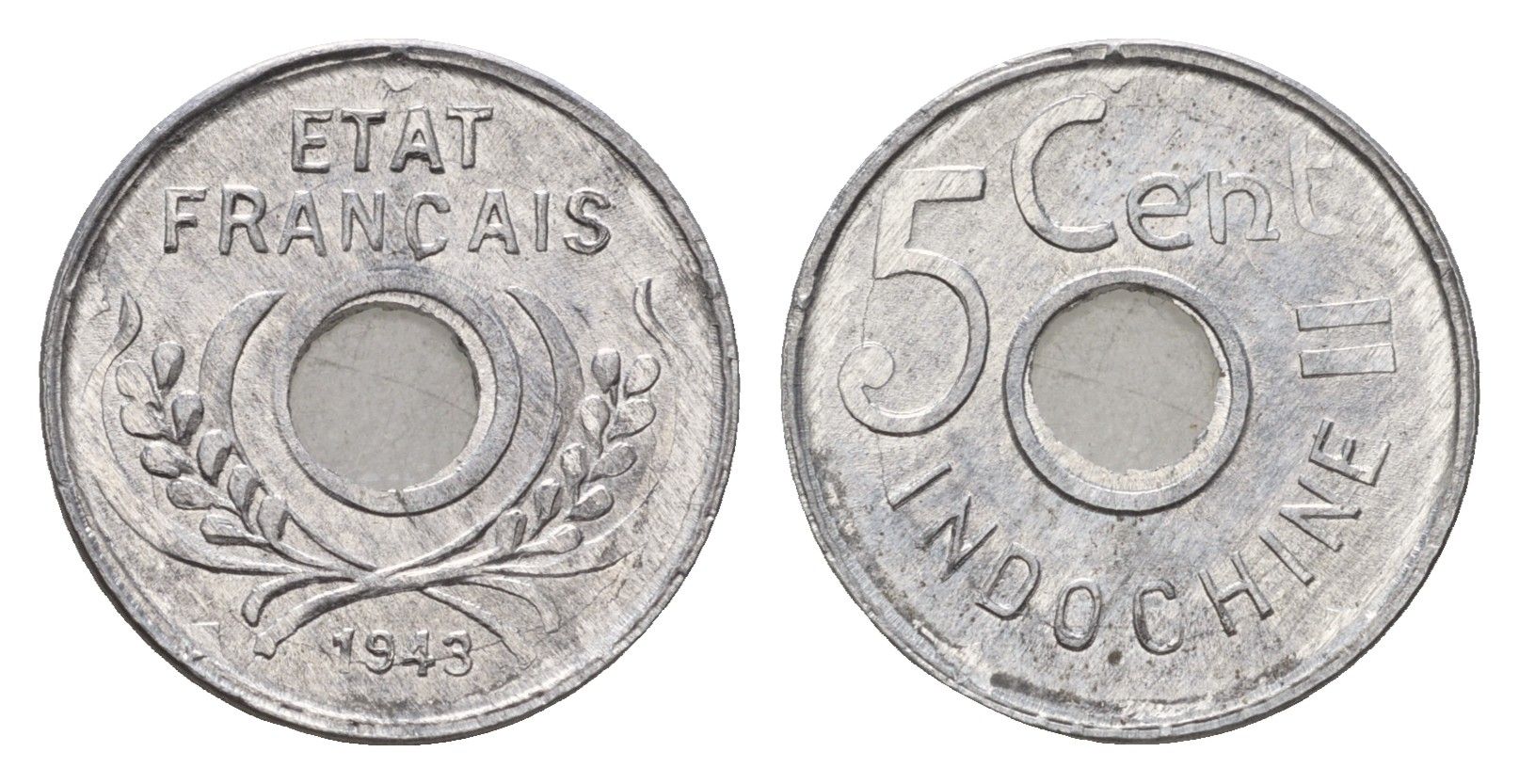 Французский Индокитай 5 сантимов 1943 год-тип KM 27 алюминий UNC 4147-1251