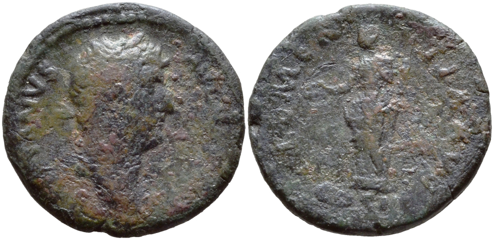 Римская Империя денарий 125-128 Адриан CLEMENTIA ('лимесный' денарий, отчеканен в бронзе на временном приграничном монетном дворе в районе дунайской границы) Very fine бронза 270-422