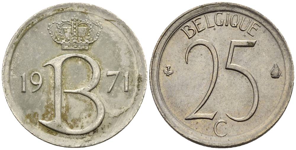 БЕЛЬГИЯ 25 САНТИМОВ 1971 BELGIQUE KM 153.1 медно-никель 4528-1025
