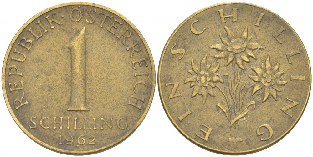 Австрия 1 шиллинг 1962 KM 2886 алюминиевая бронза 213-747