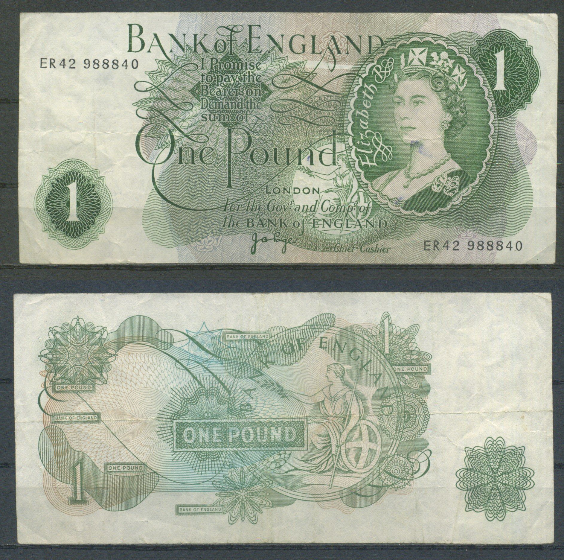 Англия 1 фунт ND (1960-1977) Pick 374 g бумага 2198-24-2-1