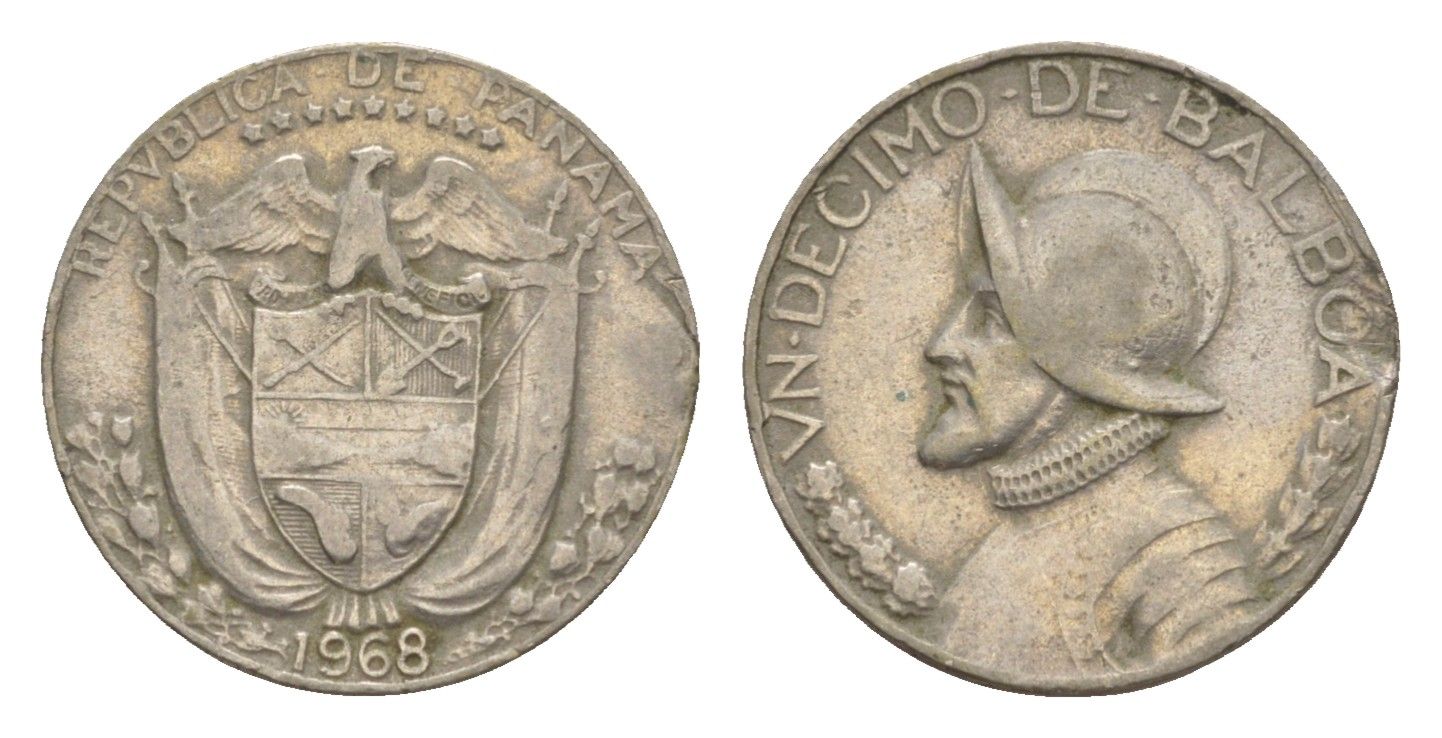 Панама 1/10 бальбоа 1968 KM 10 медь плакированная медно-никелем 4644-622