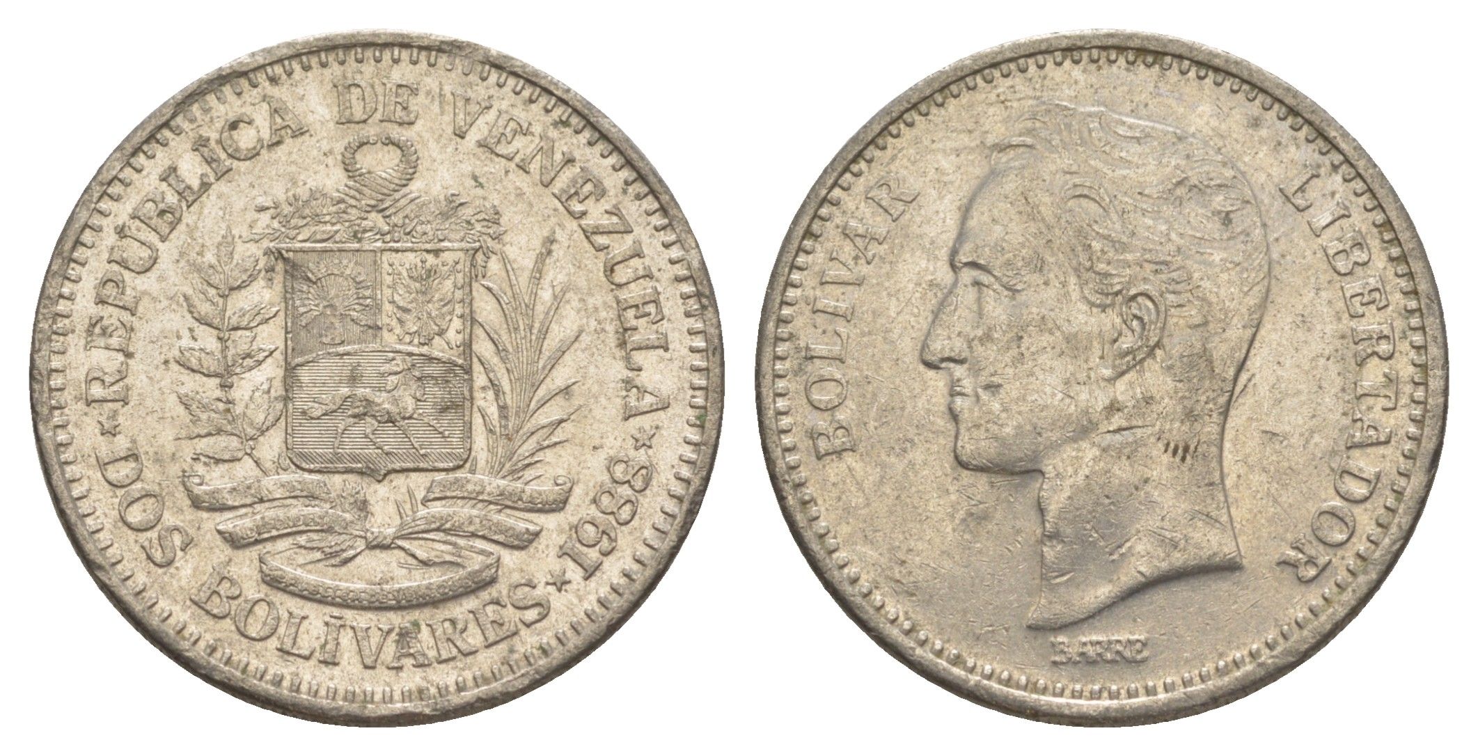 Венесуэла 2 боливара 1988 Симон Боливар Y 43 никель 4599-1231