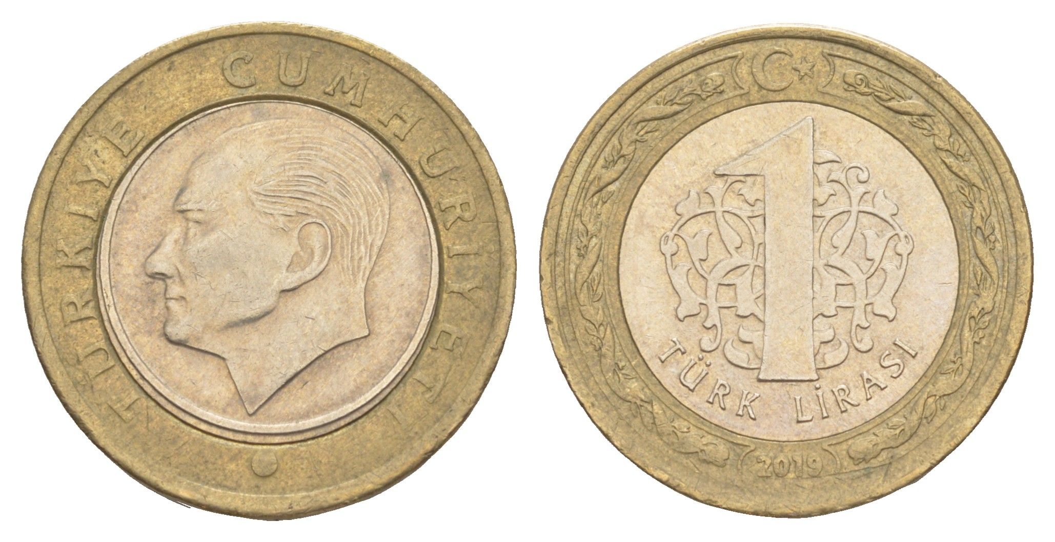 Турция 1 лира 2019 Кемаль Ататюрк KM 1244 биметалл 4650-511