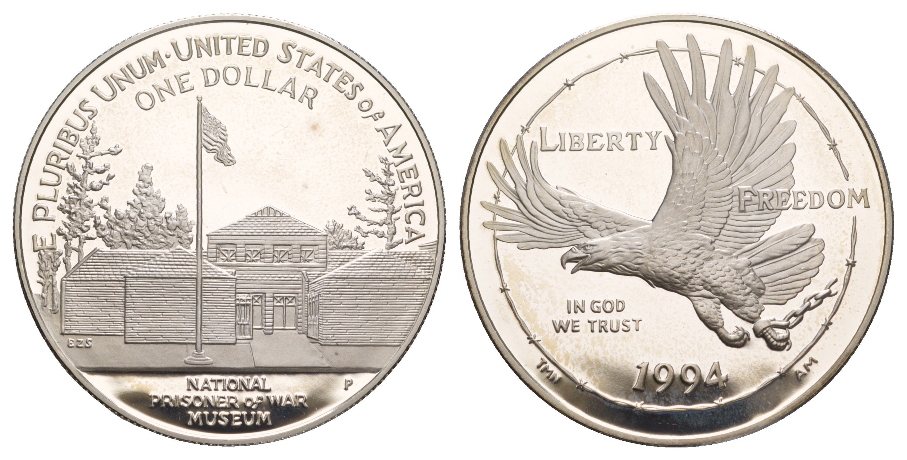 США 1 доллар 1994 P, Национальный музей военнопленных KM 251 серебро PROOF 11-266-34