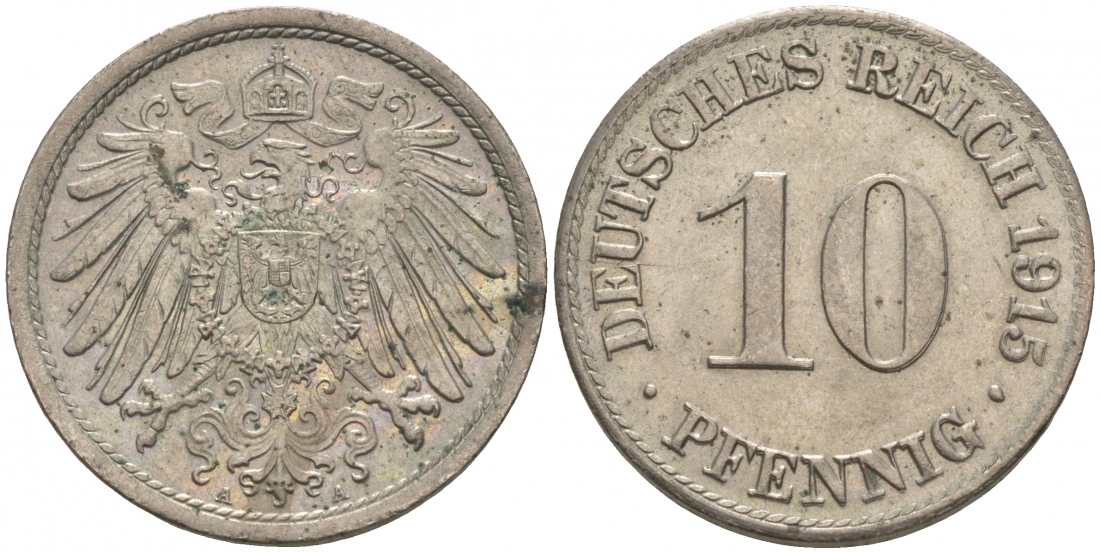 ГЕРМАНИЯ 10 ПФЕННИГОВ 1915 A J. 13, KM 12 медно-никель 73-1453