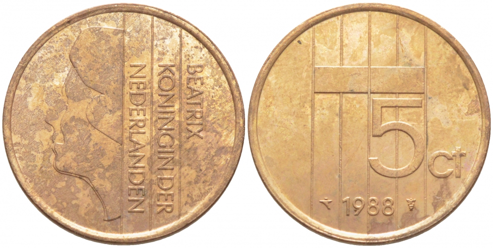 НИДЕРЛАНДЫ 5 ЦЕНТОВ 1988 БЕАТРИКС KM 202 бронза 3856-536