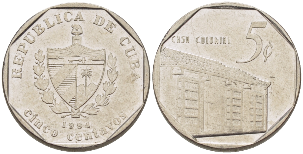 Куба 5 сентаво 1994 Casa Colonial KM 575.1 сталь плакированная никелем 66-651