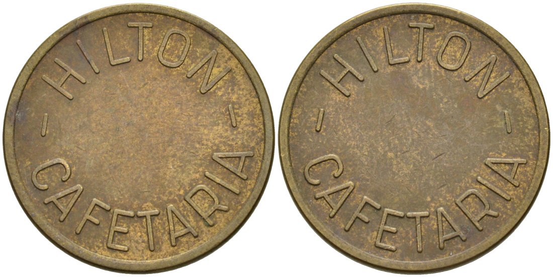 НИДЕРЛАНДЫ КОФЕЙНЫЙ ЖЕТОН HILTON "CAFETARIA", ДИАМЕТР 23,5 ММ. латунь 4573-432
