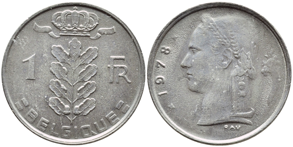 БЕЛЬГИЯ 1 ФРАНК 1978 BELGIQUE KM 142.1 медно-никель 4379-1216