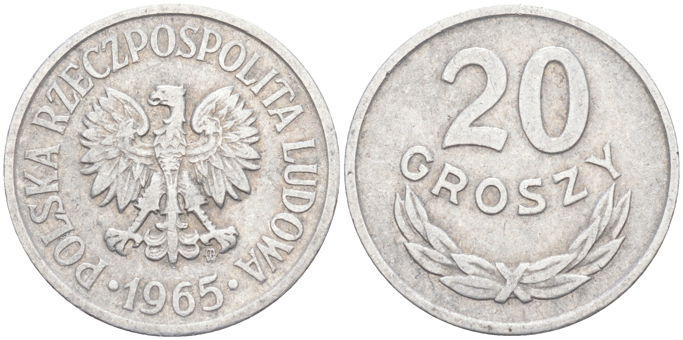 ПОЛЬША 20 ГРОШЕЙ 1965 MW KM А47 алюминий 106-433