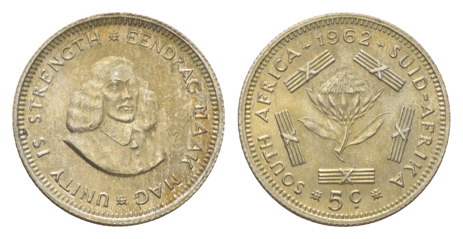 ЮАР 5 центов 1962 KM 59 серебро aUNC 4623-659