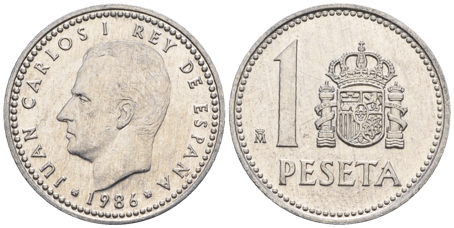 Испания 1 песета 1986 M, Хуан Карлос I (1975-2014) KM 821 алюминий 85-637