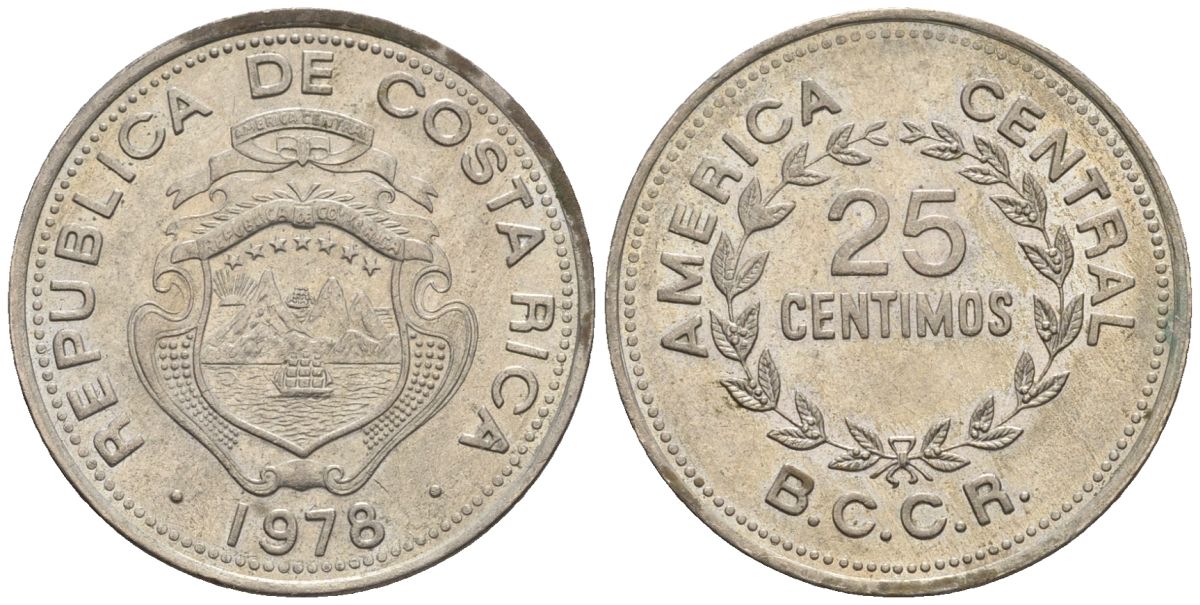 Коста-Рика 25 сентимо 1978 KM 188.1, Schoen 43 медно-никель 4116-914