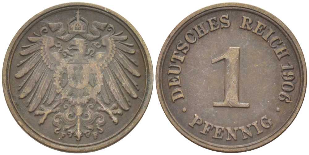 ГЕРМАНИЯ 1 ПФЕННИГ 1906 F KM 10, J. 10 медь 112-1115