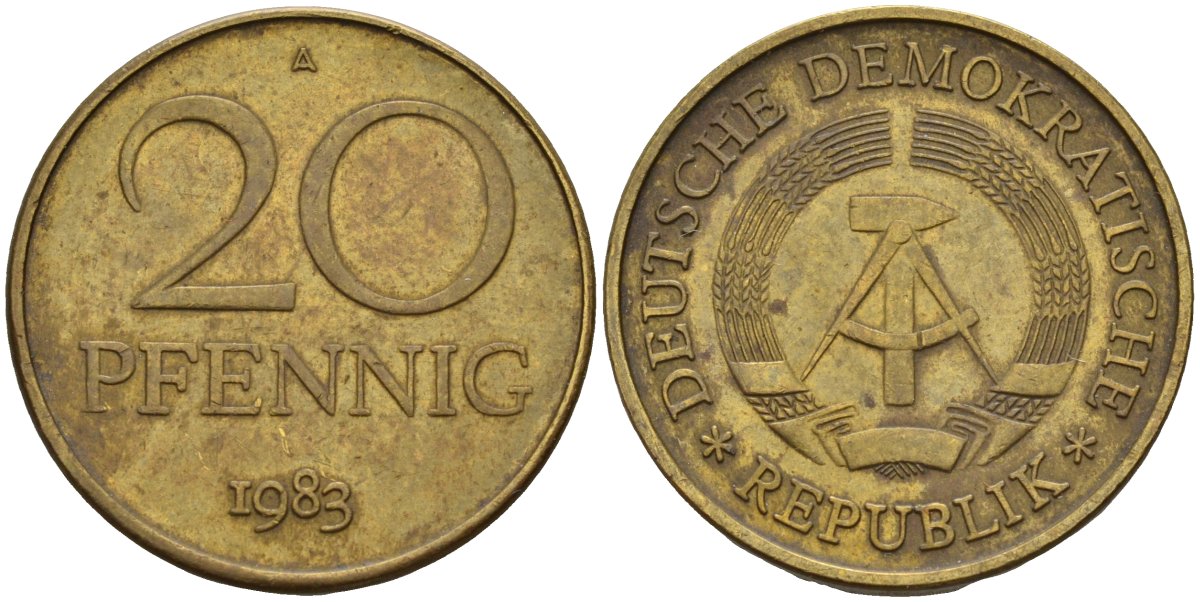 ГДР 20 пфеннигов 1983 A KM 11 латунь 4143-744