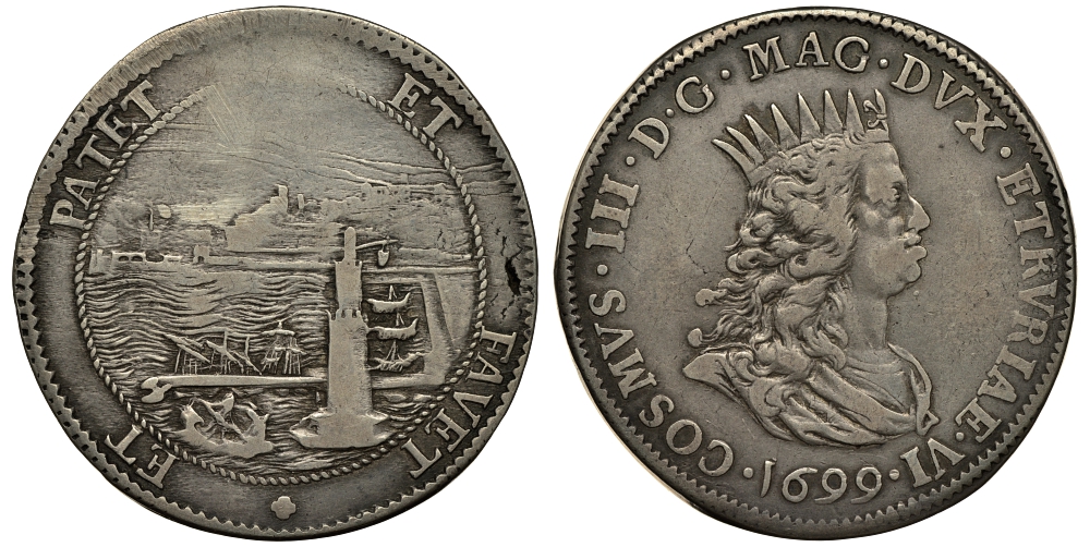 Тоскана 1 пиастра 1699 Козимо III Медичи Dav. 4215 серебро 10-017-47