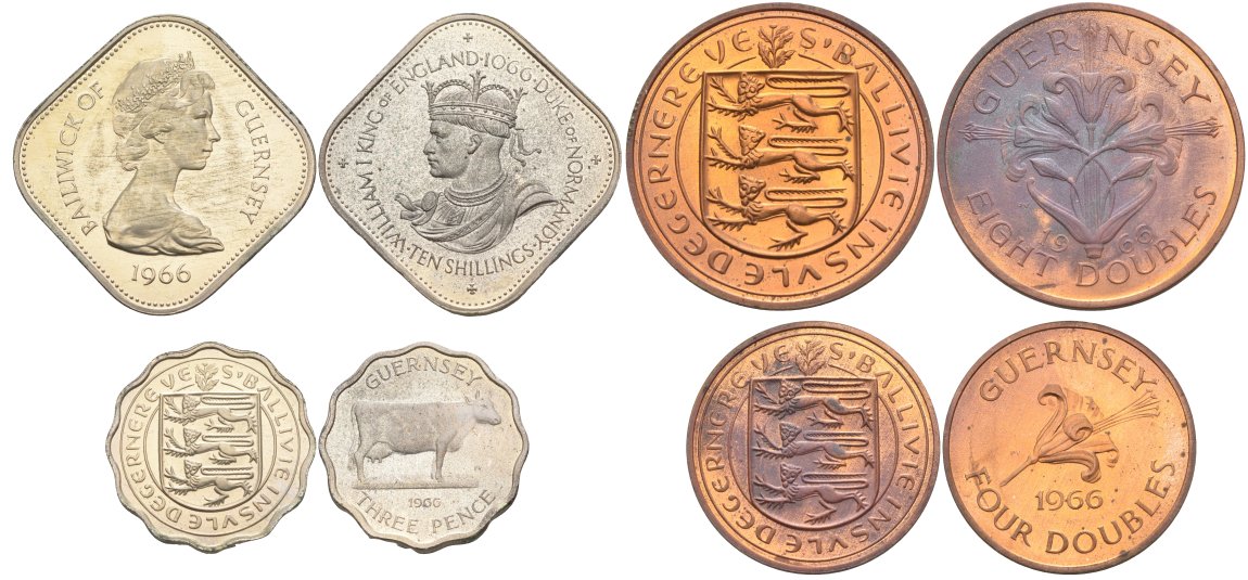 Гернси набор из 4 монет 1966 в оригинальной коробке KM PS6 (15, 16, 18, 19) PROOF 00-00