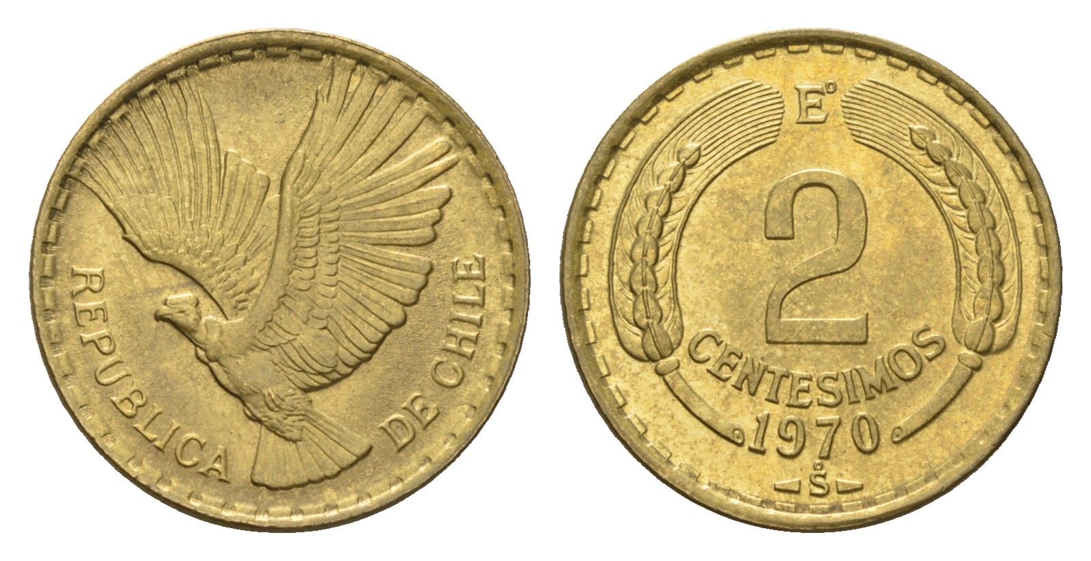 Чили 2 сентесимо 1970 KM 193 алюминиевая бронза UNC 4689-125