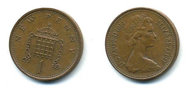 Великобритания 1 пенни 1974 Елизавета II (1952-2022) КМ 915, Spink B1 бронза 4110-815