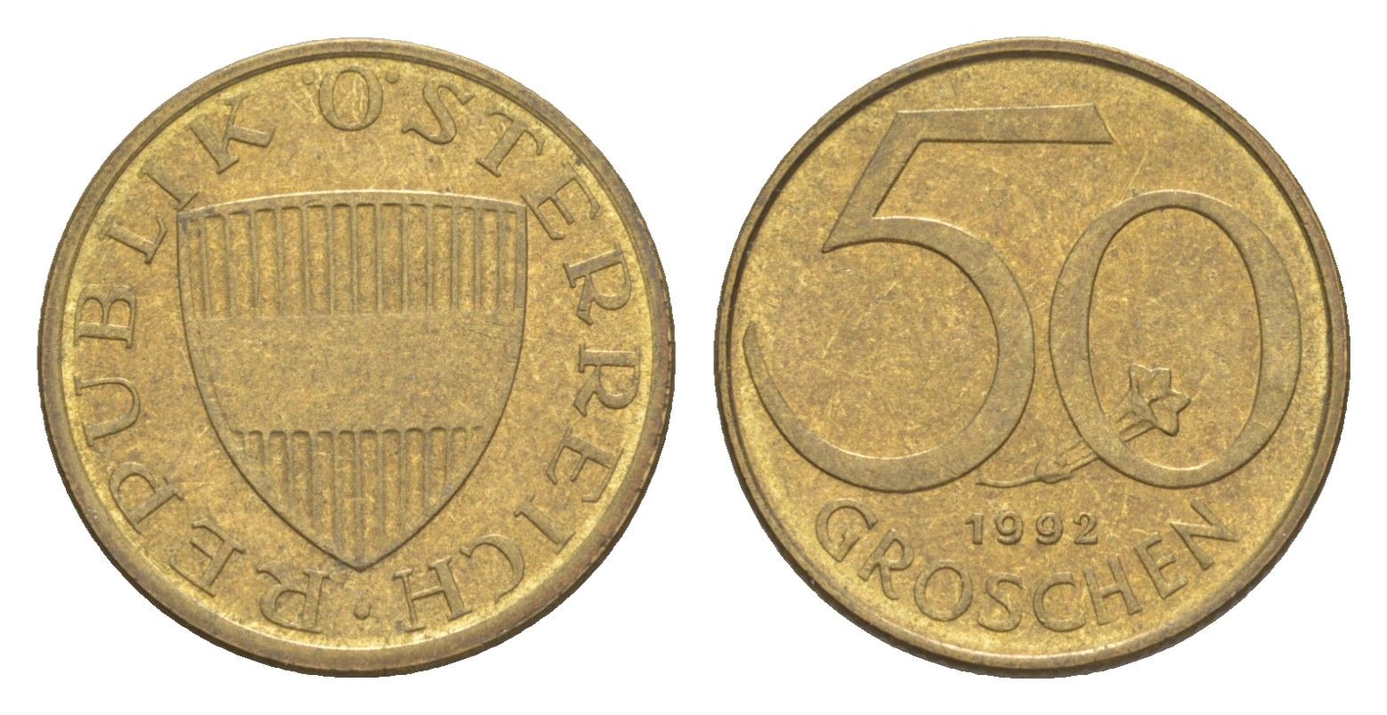Австрия 50 грошей 1992 KM 2885 алюминиевая бронза UNC 4124-667