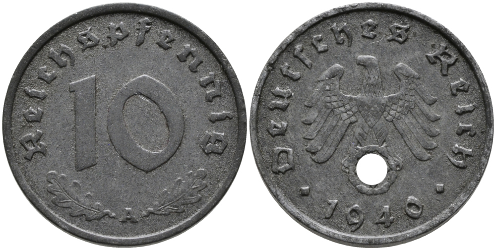 Германия 10 рейхспфеннигов 1940 A KM 101, J. 371 цинк 95-731