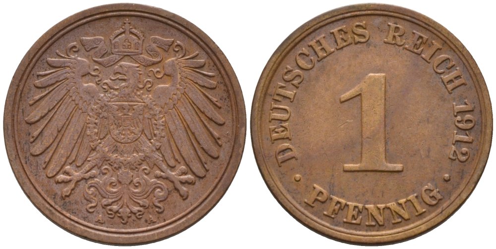Германия 1 пфенниг 1912 A KM 10, J. 10 медь 4576-235