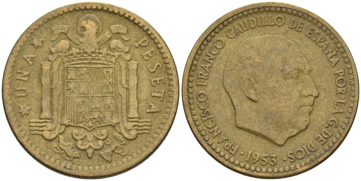 Испания 1 песета 1953 (56) Франсиско Франко (1939-1975) KM 775 алюминиевая бронза 3336-723