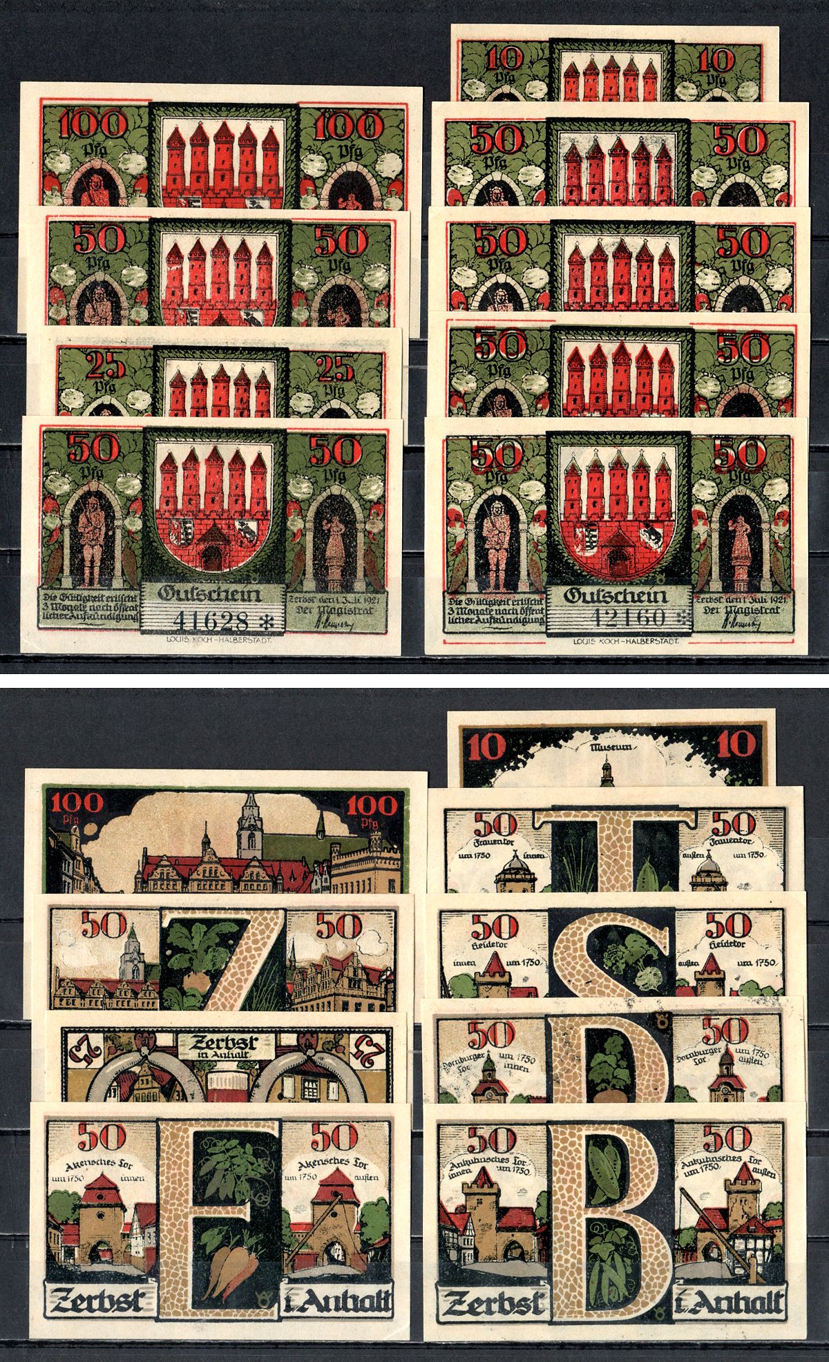 Цербст (Анхальт) набор из 9 нотгельдов 1921 2193-45-1-2