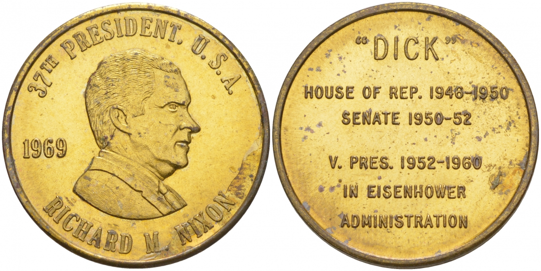 США МЕДАЛЬ ND 37-ЫЙ ПРЕЗИДЕНТ РИЧАРД НИКСОН 28 мм латунь 73-446